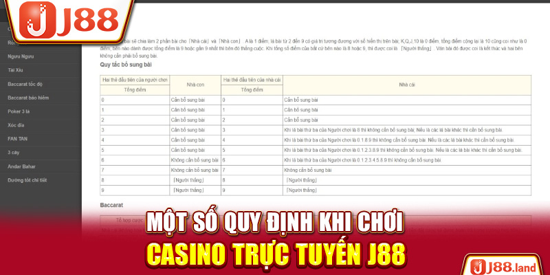 Một số quy định khi chơi casino trực tuyến J88