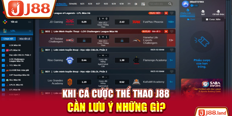 Khi cá cược thể thao J88 cần lưu ý những gì?